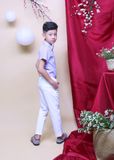  Áo sơmi tay ngắn bé trai linen tay lơ vê tím - TAS018 