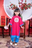  Bộ áo dài bé gái áo hồng phối quần xanh kèm mấn N247 - OAD049 