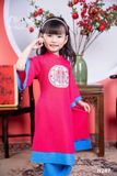  Bộ áo dài bé gái áo hồng phối quần xanh kèm mấn N247 - OAD049 