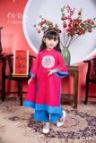  Bộ áo dài bé gái áo hồng phối quần xanh kèm mấn N247 - OAD049 