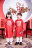  Áo dài bé trai gấm đỏ phối bản ngực con chim hồng N269 - OAD053 