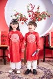  Bộ áo dài bé gái áo đỏ phối quần trắng N263 - OAD052 