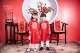  Áo dài bé trai gấm đỏ phối bản ngực con chim hồng N269 - OAD053 