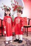  Bộ áo dài bé gái áo đỏ phối quần trắng N263 - OAD052 