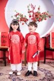  Bộ áo dài bé gái áo đỏ phối quần trắng N263 - OAD052 