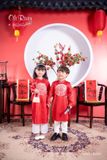  Bộ áo dài bé gái áo đỏ phối quần trắng N263 - OAD052 