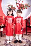  Bộ áo dài bé gái áo đỏ phối quần trắng N263 - OAD052 