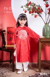  Bộ áo dài bé gái áo đỏ phối quần trắng N263 - OAD052 