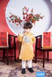  Áo dài bé trai vàng phối bản ngực xanh N288-1 -  OAD058 