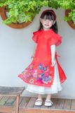  Áo dài bé gái J7348 long phượng đỏ - GAD034 