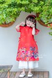  Áo dài bé gái J7348 long phượng đỏ - GAD034 