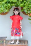  Áo dài bé gái J7348 long phượng đỏ - GAD034 