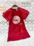  Bộ áo dài bé gái màu đỏ phối bản ngực N272 - OAD057 