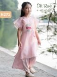  Bộ áo dài bé gái màu hồng phối bản ngực N272-1 - OAD056 
