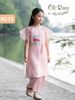  Bộ áo dài bé gái màu hồng phối bản ngực N272-1 - OAD056 