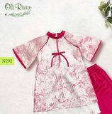  Bộ áo dài bé gái tơ hồng phối quần hồng sen N292 - OAD059 