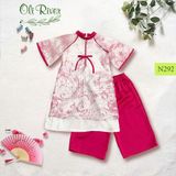  Bộ áo dài bé gái tơ hồng phối quần hồng sen N292 - OAD059 