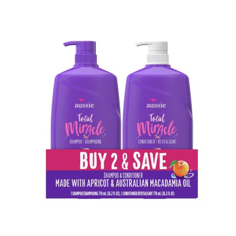 SET GỘI XẢ AUSSIE TOTAL MIRACLE 7 IN 1 CHIẾT XUẤT TRÁI MƠ VÀ DẦU MACADAMIA OIL 778MLX2