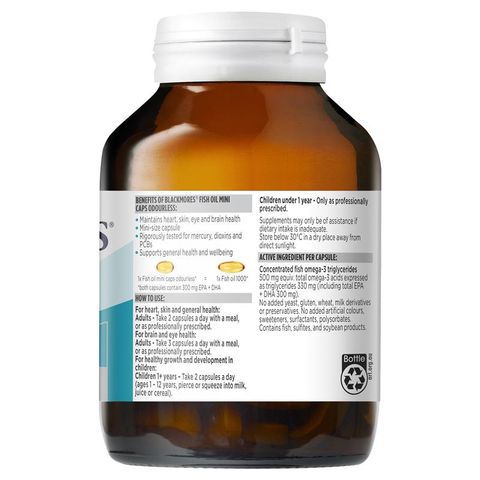 THỰC PHẨM CHỨC NĂNG BỔ SUNG DẦU CÁ BLACKMORES FISH OIL MINI CAPS ODOURLESS 200 VIÊN