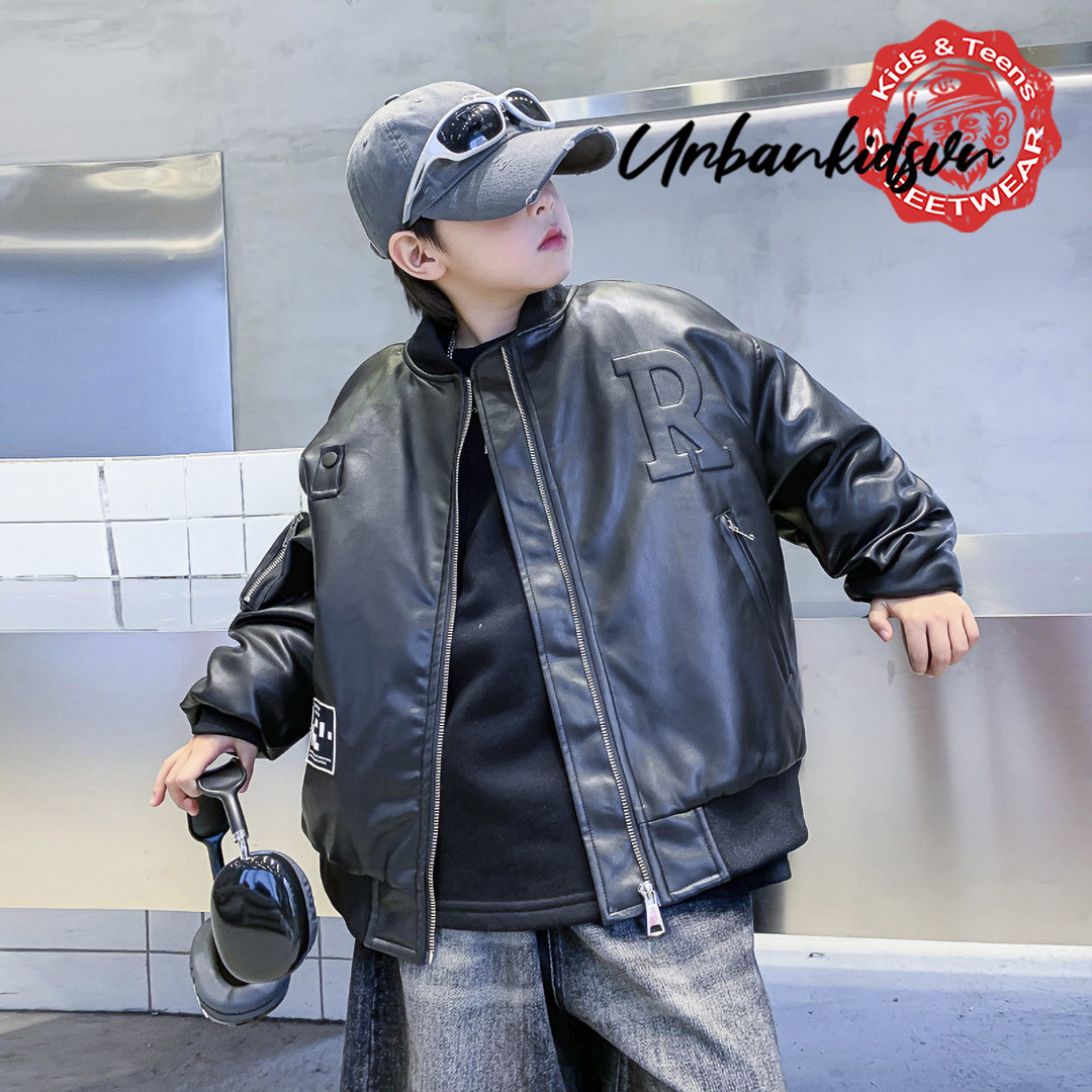 Áo khoác da chữ nổi dài tay K11