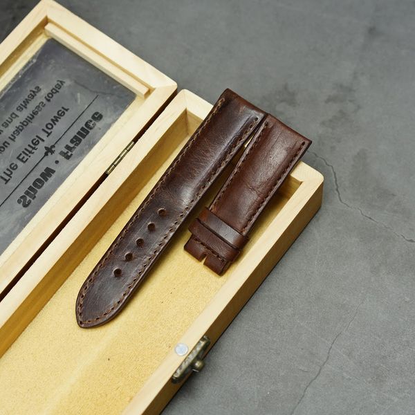 Dây đồng hồ da bò thật size 22 - Nâu