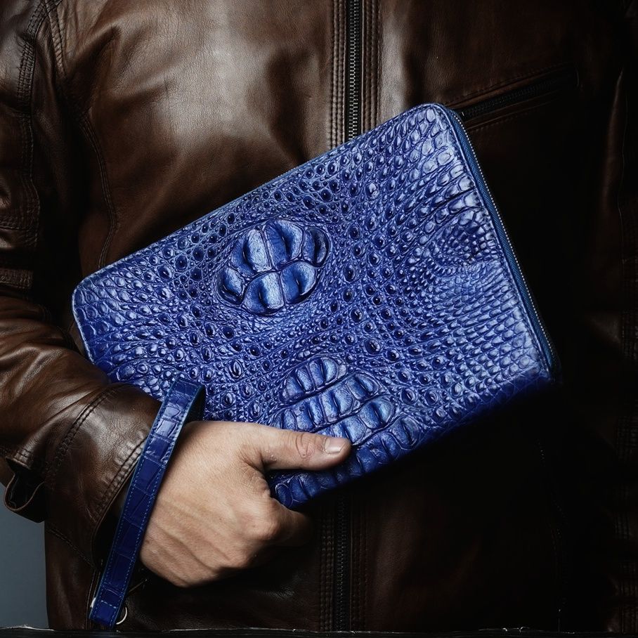 BÁN NỐT Clutch cầm tay da Cá Sấu cỡ lớn đựng vừa Ipad một khóa - Navy Blue-932382