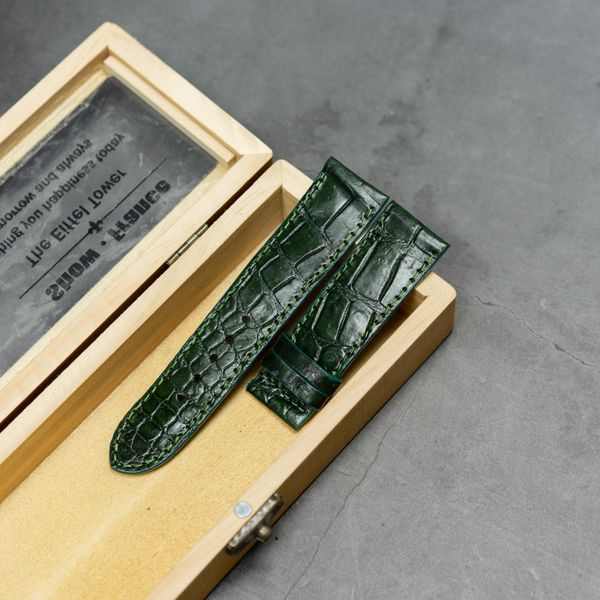 Dây đồng hồ da cá sấu size 24 - Xanh lá