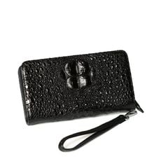 Clutch cầm tay da Cá Sấu hai khóa cỡ đại - Đen