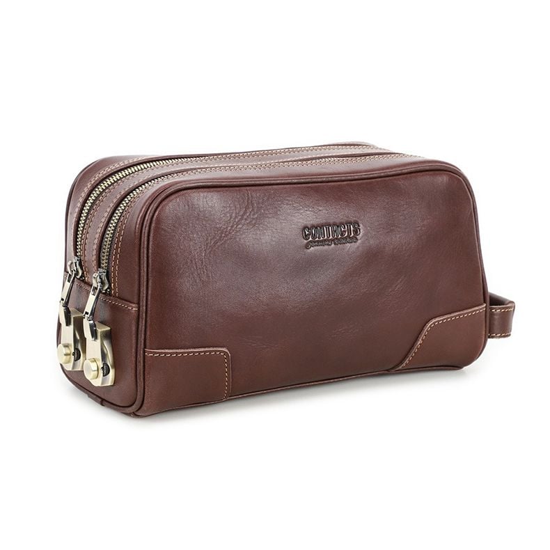 Clutch cầm tay hai ngăn có khóa số da bò - 4321766