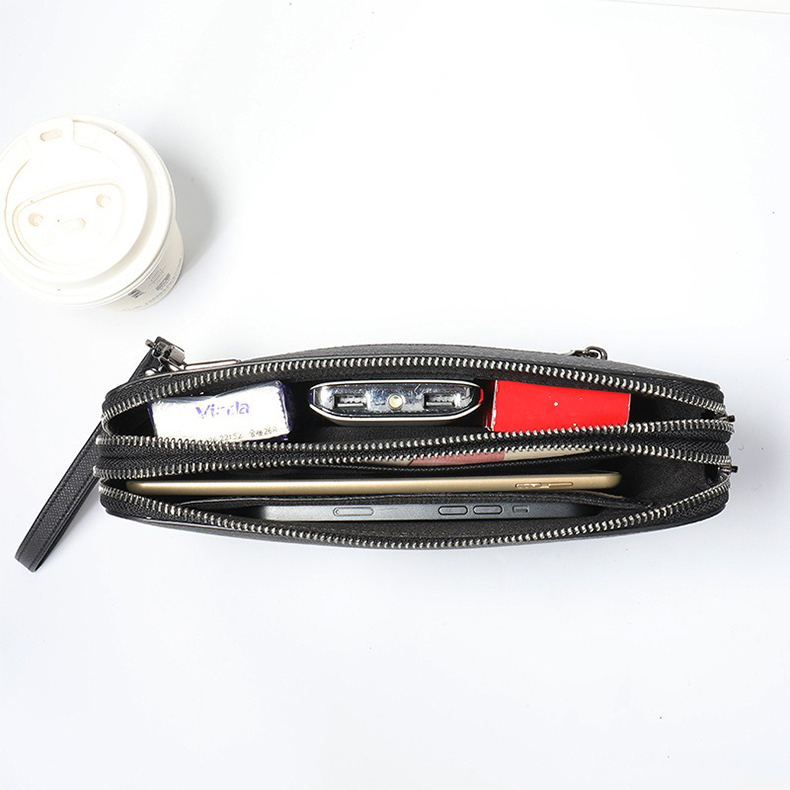 Clutch cầm tay nam da bò hai khóa kéo - 4852678