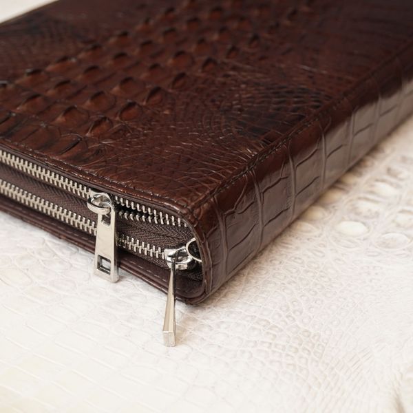 Clutch da Cá Sấu nâu đậm hai khóa - 141924