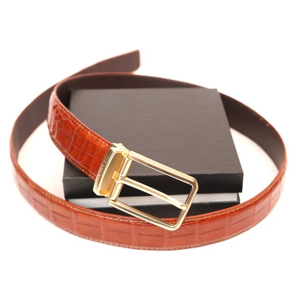 Thắt lưng da Cá Sấu liền bụng khâu viền - Nâu đỏ