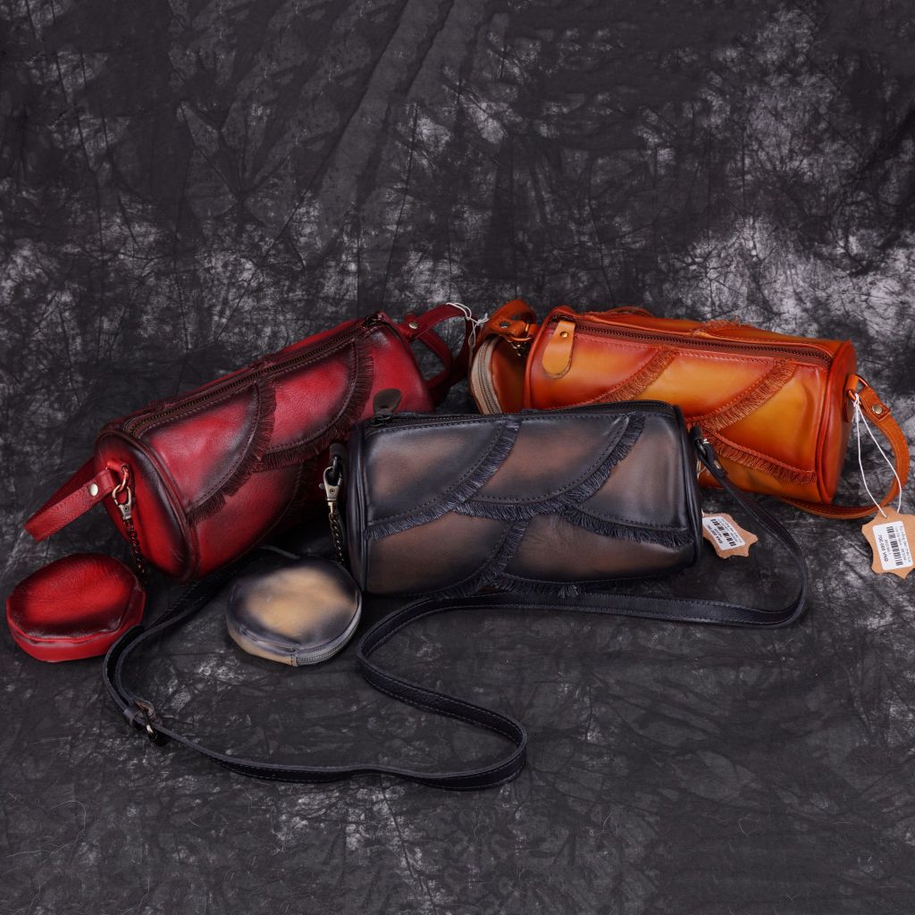 Túi trống đeo chéo tua rua da retro - 883094