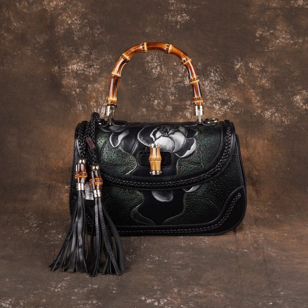 Túi xách da thật hoa tiết hoa sen cực chất - 1128273