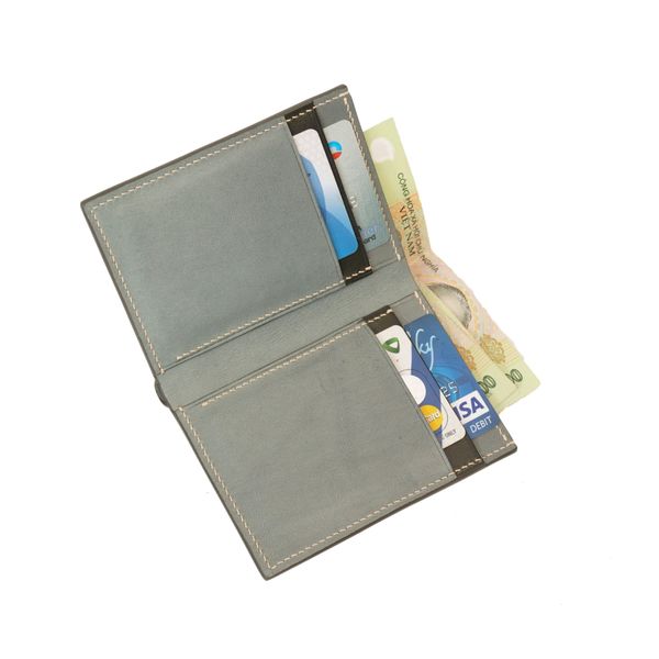 Ví da nam dáng đứng hoàn thiện thủ công - Xanh 214021