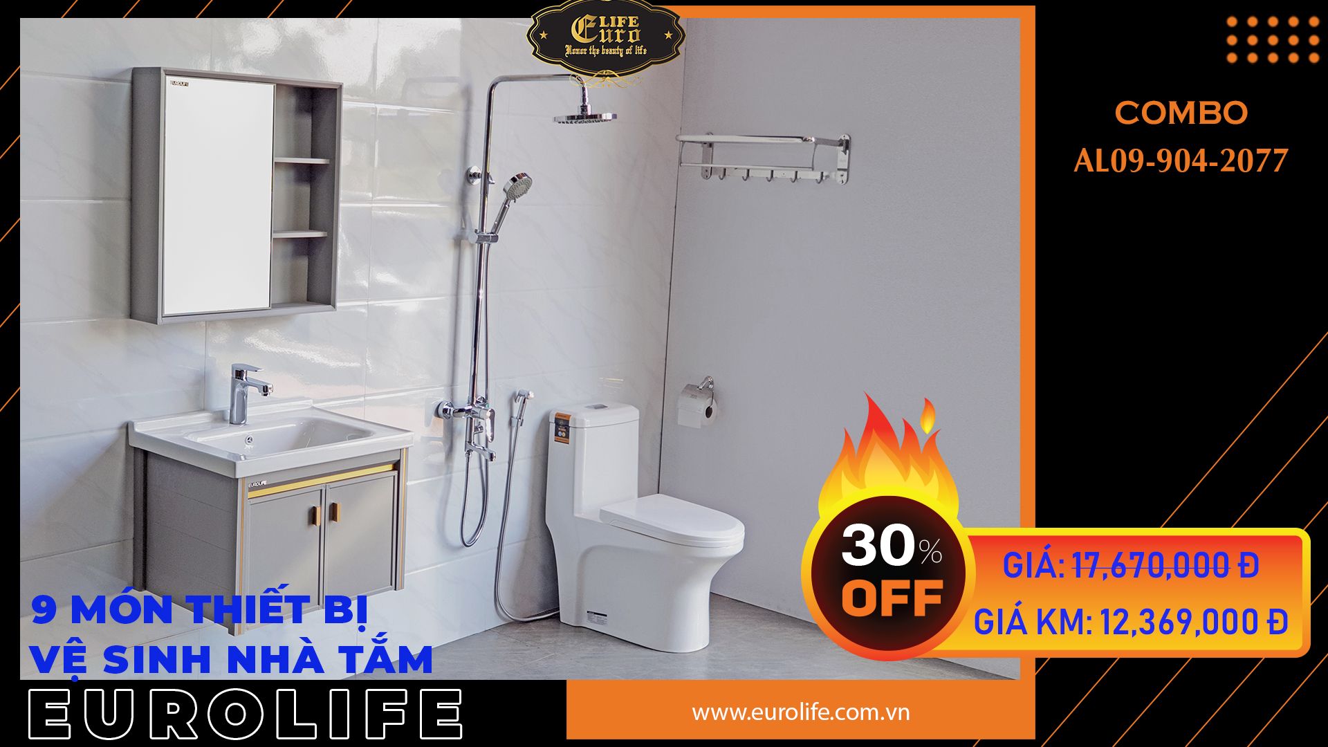 Trọn bộ thiết bị vệ sinh nhà tắm Eurolife CB AL09-S904-2077 