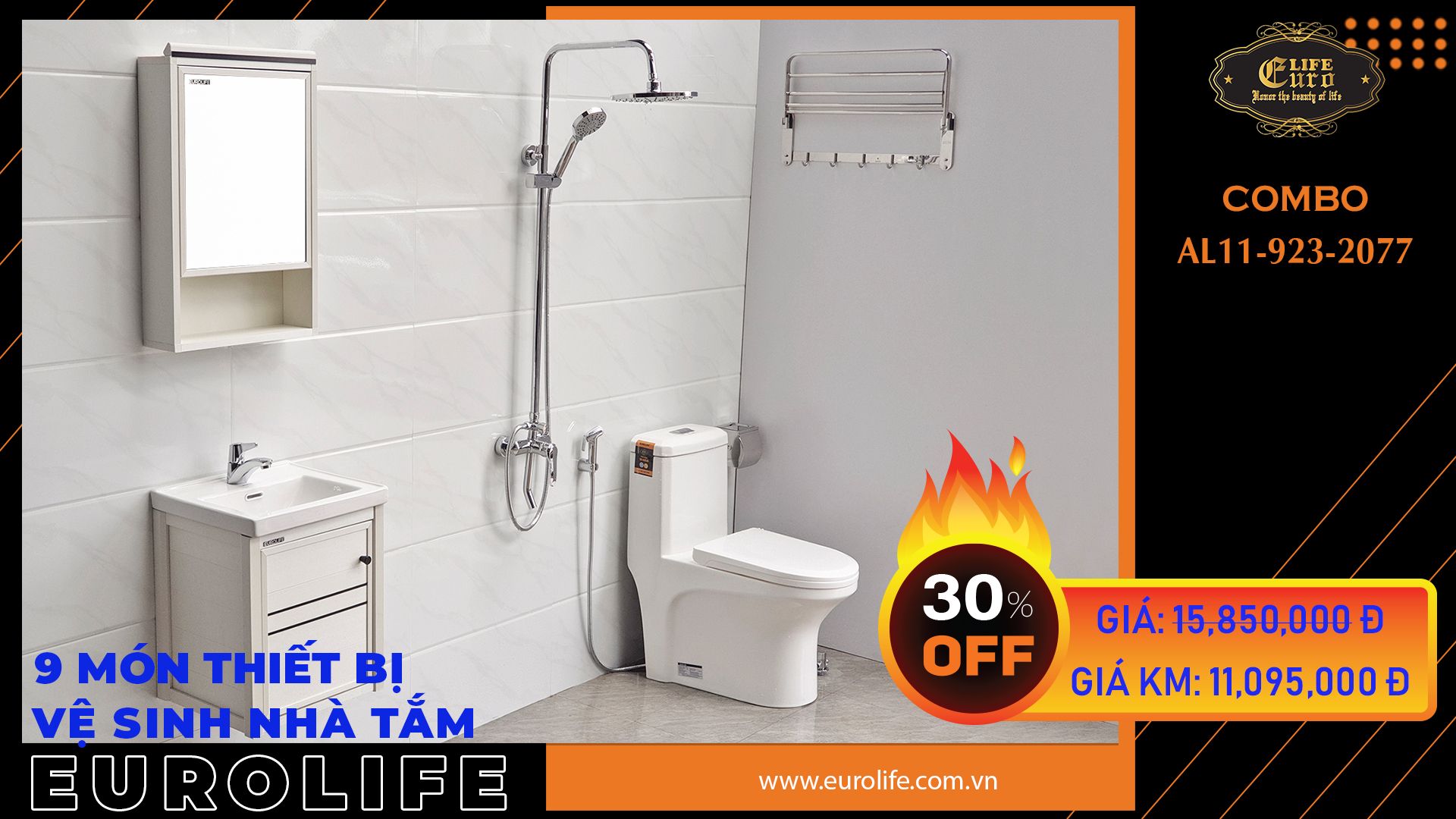  Trọn bộ thiết bị vệ sinh nhà tắm Eurolife CB AL11-S923-BC2077 