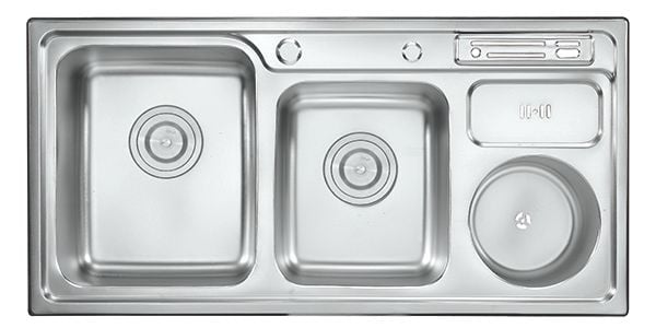  Chậu rửa chén Inox 2 hộc một hố rác Eurolife EL-C4 (Trắng bạc) 