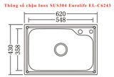  Chậu rửa chén Inox 1 hộc Eurolife EL-C6 