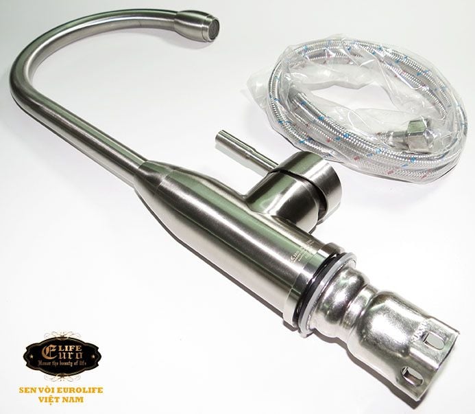  Vòi rửa chén nóng lạnh Inox SUS 304 Eurolife EL-KM02 (Trắng vàng) 
