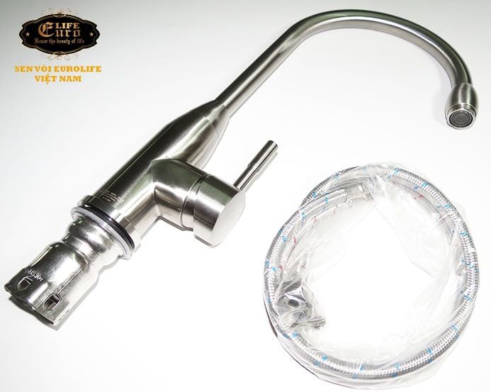 Vòi rửa chén nóng lạnh Inox SUS 304 Eurolife EL-KM02 (Trắng vàng) 