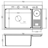  Chậu đúc 1 hố kèm máy rửa ly Inox SUS 304 Posco - Korea (Sản xuất tại Việt Nam) Eurolife EL-LS7648 