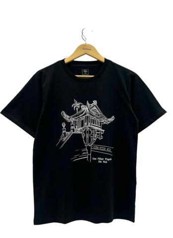  T-shirt Unisex / Áo thun in One Pillar Pagoda Hanoi B&W - Hanoi 01 