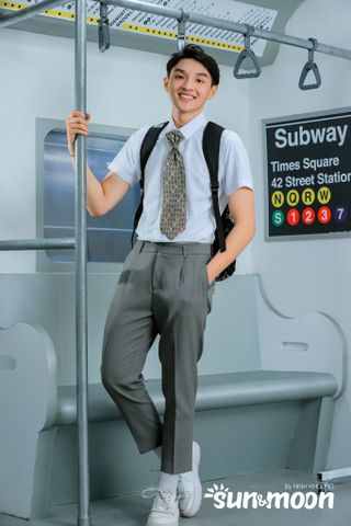  Set16 Áo sơ mi bé trai + Quần tây dài + Nơ cổ (Xám) 