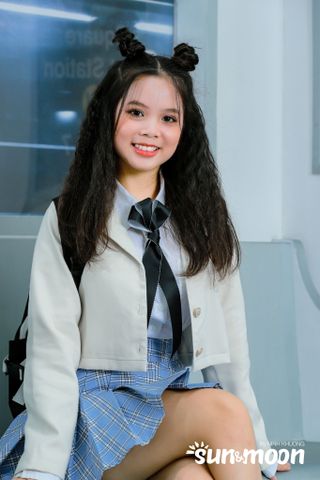  Set02 Vest + Áo sơ mi + Chân váy + Nơ cổ Teen Models (Xanh dương) 