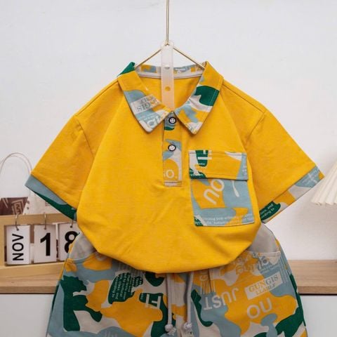  Bộ thun cổ trụ phối lính-Trai 