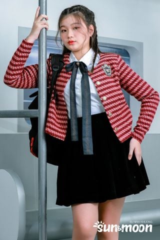  Set30 Vest + Áo sơ mi + Chân váy + Nơ cổ Teen Models (Đỏ) 
