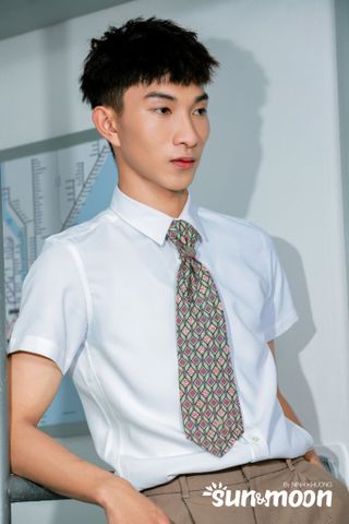  Set31 Áo sơ mi bé trai + Quần tây dài + Nơ cổ (Be) 