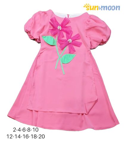  Áo dài bé gái hoa 3D tay bí 