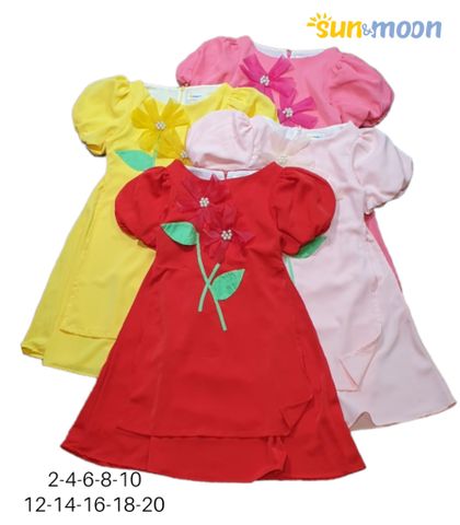  Áo dài bé gái hoa 3D tay bí 